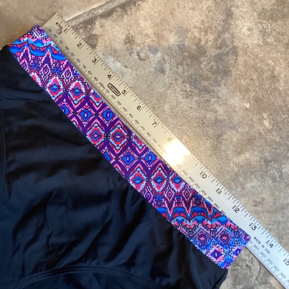 Boho Black Purple Pink Printed High Waist Bikini Swim Bottoms * Medium * NEW - Picture 2 of 7